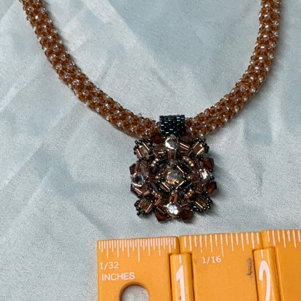 21” Elegant Gold Beaded Necklace with Square beaded Pendant